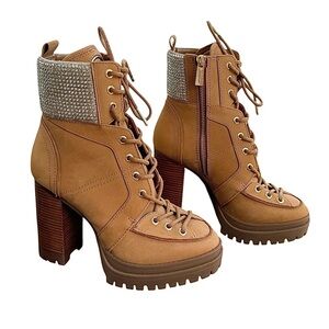 Michael Kors Genuine Leather Yvonne Ridley Embellished Nubuck Brown Combat Boots